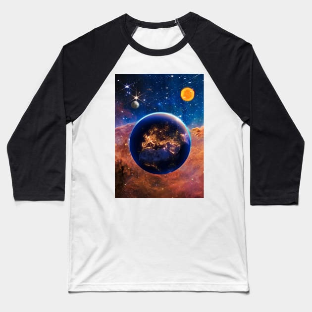 The earth planet in the space with wonderful colors of galaxy nasa webb telescope with the sun, the moon and shiny stars in the sky Baseball T-Shirt by MoEsam95